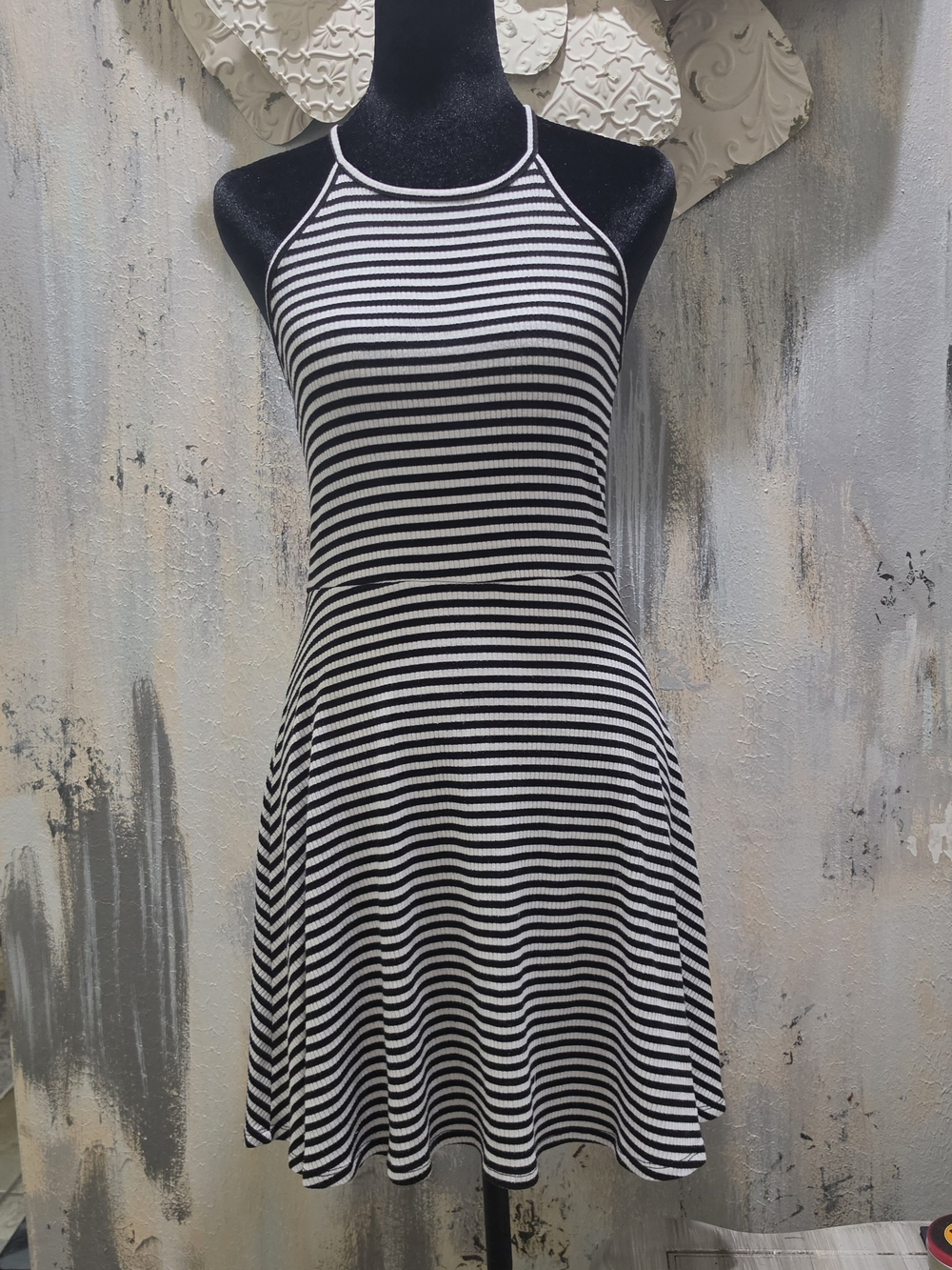 Mossimo Supply Co. Black & White Striped Halter Skater Dress